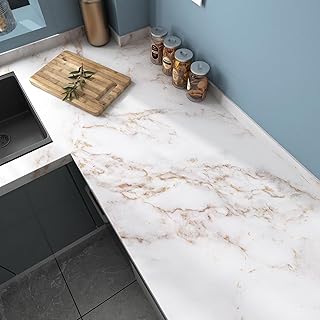 Wallercity White Gold Marble Contact Paper for Countertops SelfAdhesive Peel and Stick Granite Wallapper Marble Wall Paper for Kitchen Counter Top Old Furniture Cabinets Shelf Liner Wrap 24''x315''