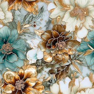 REDAMANCY Vintage Marble Floral Gold/Green/White Metal Flowers Peel and Stick Wallpaper Stick on Contact Paper Vintage Wall Paper Easy Peel Off for nightstand Drawer Cabinet Renter