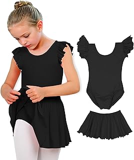 LUOUSE Elegant Girls Ballet Leotard with Skirt - Flutter & Ruffle Sleeves, Perfect for Dance & Gymnastics