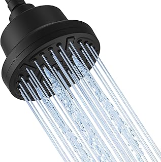 Kroias High Pressure Fixed Shower Head 7 Settings, Matte Black Bathroom Rain Showerhead with Shower Head Filter for Hard Water Adjustable Replacement Remove Chlorine and Harmful Substances,ABS