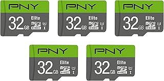 PNY بطاقة ذاكرة فلاش ايليت كلاس 10 U1 microSDHC سعة 32GB - 100 ميجابايت/ثانية، الفئة 10، U1، FHD UHS-I، Micro SD، 5 قطع (عبوة من قطعة واحدة)