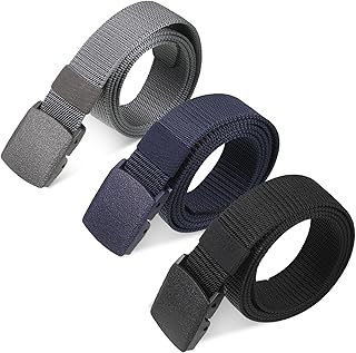 kodivenj Work Belts for Men 3 Pack Fabric Nylon Belts for Men Adjustable Canvas No Metal Buckle Golf Belt Military Tactical Belt for Walking Hiking