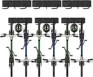 سينور رف حائط للدراجة لـ 6 دراجات + 3 خوذ، حامل يثبت على الحائط لتخزين الدراجة، قابل للتعديل للمراب او المنزل، شماعة عمودية، حامل لدراجات الطريق - خطاف تحديث العرض الداخلي: 90 ملم، 3.6 انش، مطاط