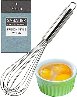 Professional Stainless Steel French Hand Whisk - Heavy Duty, Dishwasher Safe, Durable Balloon Whisk for Baking, Frothing, & Mixing - Easy to Clean, Great for Chefs & Home Cooks, Stainless Steel, 30cm