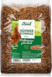 HÜHNER Land Mehlwurm Schmaus, Delicatessen Mealworms Dried 5 Litres for Ornamental Poultry, Reptiles - Ornamental Poultry Feed without Additives