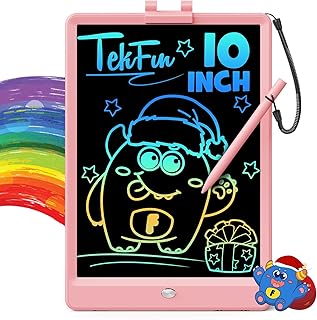 لوح رسم لوحي للكتابة بشاشة LCD من TEKFUN بشاشة LCD ، لوح رسم ملون 10 بوصة ، لوح كتابة ، ألعاب هدايا للبنات للأولاد من 3 و 4 و 5 و 6 و 7 سنوات (وردي)