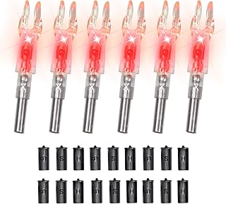 Jimtyee 6PCS LED Lighted Arrow Nocks with ON/Off Switch for Target Shooting, Fits .204, .233, .244, .246 Inside Diameters, Includes H, S, GT Bushings - High Visibility Lighted Nocks (Red)