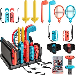 Tendak 16 in 1 Switch Sport Accessory Set for Nintendo Switch / Switch OLED, Switch Sport Game Accessory Kit with Switch Golf Racket/Badminton Tennis Racket/Armbands/Football Leg Strap/Chambara Sword