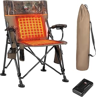 KEMIMOTO Hunting Chair Heated Camping Chair with Light Out Button, Max 8Hrs 12V 20000mAh Battery Endurance, Supports 300 lbs, Outdoor Sports Lightweight Portable Folding Seat for Adults