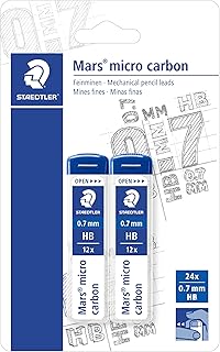 ستيدلار 2507HBBK2D مارس مايكرو لاعادة التعبئة لاقلام الرصاص الميكانيكية - اتش بي، 0.7 ملم (بطاقة بليستر من 2 × انبوب من 12 رصاص)، اسود