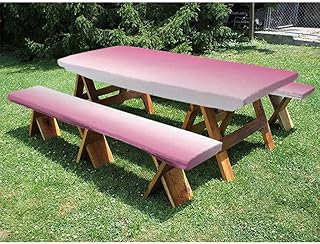 Ombre 72" Polyester Picnic Table and Bench Fitted Tablecloth, for outdoor picnic parties, 28 x 72 Inch Pale Pink