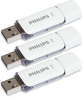 فيليبس ذاكرة فلاش USB 2.0 عالية السرعة بسعة 32 جيجابايت، عبوة من 3 قطع، اصدار ثلجي، ابيض/رمادي، سعة 32.0 GB