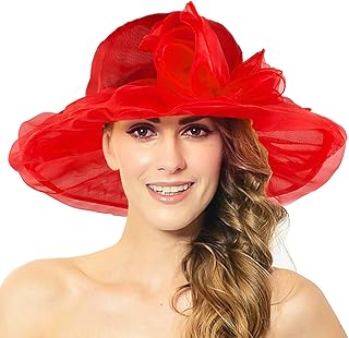 Discoball Womens Sun Hat Organza Wide Brim Wedding Hats Ladies Summer Gauze Cap for Church Wedding Party Beach Travel Outgoing