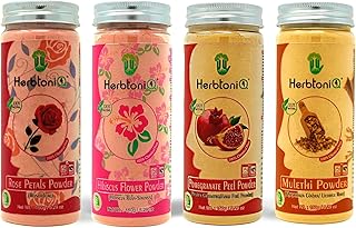 HerbtoniQ 100% Natural Rose Petals, Hibiscus, Pomegranate Peel and Mulethi Powder for Making DIY Spa Mud Mask for Face/Facial, Hair & Body (600 Gram)