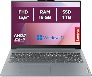 لينوفو نوت بوك ايديا باد سليم 3 15.6 انش FHD - (AMD رايزن 7 7730U، ذاكرة رام 16 جيجابايت، هارد SSD 1 تيرابايت، بطاقة رسومات مدمجة، ويندوز 11 هوم، واي فاي 6) - رمادي اركتيك، حصري من أمازون