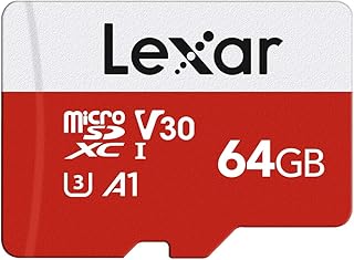 ليكسار بطاقة مايكرو اس دي 64 جيجابايت، بطاقة ذاكرة فلاش microSDXC UHS-I مع محول - حتى 100 ميجابايت/ثانية، A1، U3، كلاس 10، V30، بطاقة TF عالية السرعة