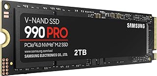 SSD 990 برو من سامسونج، محرك أقراص صلبة داخلي بسعة 2 تيرابايت بمنفذ PCIe 4.0 M.2، أقصى سرعة للألعاب، تحكم في درجة الحرارة، تخزين مباشر وتوسيع ذاكرة لتحرير الفيديو، رسومات ثقيلة، MZ-V9P2T0B/AM