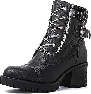 GLOBALWIN Women's Combat Boots Lace Up Comfortable Ankle Booties For Women Low Heel