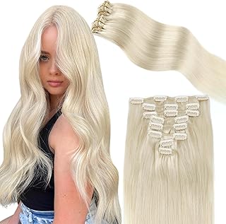 ABH AMAZINGBEAUTY HAIR Clip-In Real Human Hair Blonde Extensions Clip-In Ice Blonde Colour Weft Hair Clip-In Extensions for Women #1000 Remy Clip-In Extensions 40 cm 8 Pieces 120 g