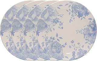 Wade WA967037BLU Blue Floral Set of 4 Dinner Plates with Pale Blue & White Floral Pattern, Crafted from Earthenware, UK Designed Heritage Dinnerware, Made in Stoke-on-Trent, 28cm, Blue