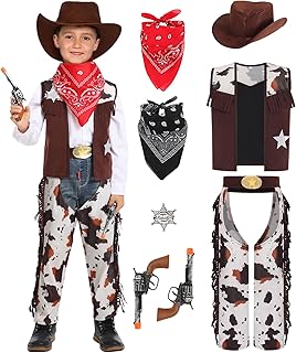 Geplaimir Cowboy Costume Children's Set with Cowboy Hat Vest Boys Girls Western Cowboy Outfits Carnival Cosplay Party Accessories with Cowboy Bandana Trousers Sombrero Neckerchief G080S