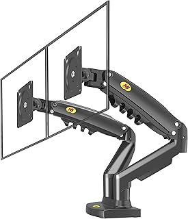 دعم سطح المكتب من ايرجوسوليد لشاشتي كمبيوتر LCD LED مقاس 17 انش - 27 انش، قابل للتعديل في عدة محاور، دوار، نابض غاز يصل الى 2×9 كجم