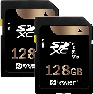 سينيرجي ديجيتال بطاقات ذاكرة SDXC UHS-I 128GB، متوافقة مع الكاميرا الرقمية D3400 - الفئة 10، U1، 100 ميجابايت/ثانية، سلسلة 300 - عبوة من قطعتين