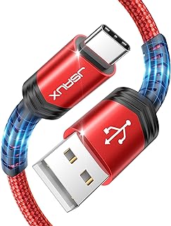 كيبل USB C الى A للشحن السريع 3.1 امبير عبوتان 6.6 قدم سلك شاحن جي سوكس نوع متوافق مع سامسونج جالاكسي S20 S10 S9 S8 A51 A13 نوت 20 10 LG G8 G7 ايفون 15 برو ماكس احمر