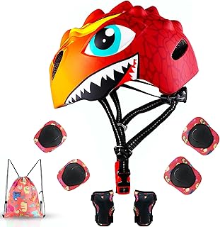 Toddler Helmet Kids Bike Helmet for 3 4 5 6 7 8 Years Old Kids with 3D Dinosaur Design Protective Gear Set and Safety Certified, Toddler Bike Cycling Skating Skateboard Scooter Helmet