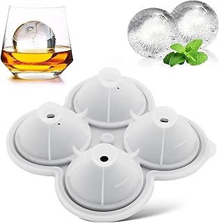 SPRINGWELL Ice Cube Tray, Large Round Ice Ball Maker Tray for Whiskey, Cocktail, BPA Free Silicone Ice Maker, Easy Fill and Release Ice Tray, Makes 4, 2.5 inch Sphere Ice Balls