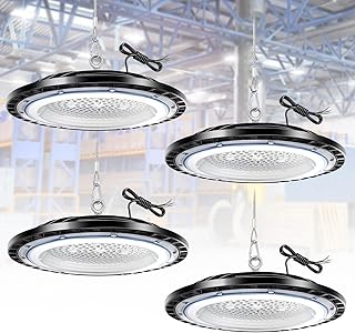 Pack of 4 100 W UFO LED High Bay Light, Hall Spotlight 14000 LM, 6500 K Cool White UFO LED Workshop Lamp, IP66 Waterproof Industrial Lamp, High Bay Light for Factories, Garages, Warehouses