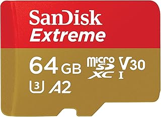 سانديسك بطاقة ذاكرة اكستريم microSDXC UHS-I بسعة 64 جيجابايت مع محول - C10، U3، V30، 4K، 5K، A2، بطاقة Micro SD - SDSQXAH-064G-GN6MA، ذهبي/أحمر