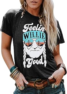 Feelin' Willie Good Shirts Country Music T Shirt for Women Vacation Casual Tee Tops Summer Short Sleeve Graphic Blouse، من تشونشنيران