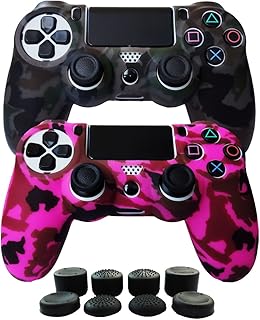 Hikfly Silicone Gel Controller Cover Skin Protector Compatible for Sony Playstation 4 PS4/PS4 Slim/PS4 Pro Controller (2X Controller Cover with 8 x FPS Pro Thumb Grip Caps)(Grey,Peach)