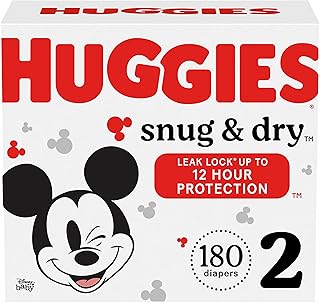 هجيز حفاضات مقاس 2 - حفاضات هجيز Snug & Dry Baby HUGGIES للاستعمال مرة واحدة، 180 قطعة، تكفي لمدة شهر واحد