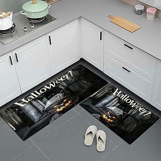 Kitchen Mats 2-Pack,Halloween Horror Pumpkin Lantern,Kitchen Rugs Set Absorbent Non-slip and Machine Washable Runner Rugs for Kitchen, Bedroom, Hallway (45x70 cm+45x120 cm)