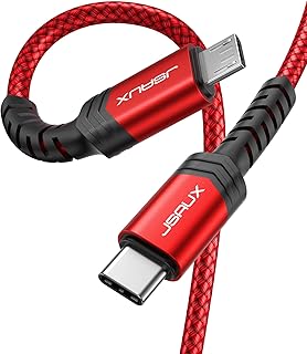 USB C لكابل مايكرو 6.6FT JSAUX نوع إلى شاحن مزين الحبل رسوم دعم وتزامن متوافق مع برو ماك بوك غالاكسي S8 S9 S10 بكسل 3 XL 2 ومايكرو بالأجهزة الأحمر / 2M