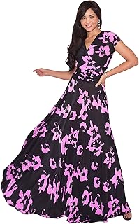 KOH KOH KOH Women's Short Cap Sleeve Abstract Flower Print Long Maxi Dress Dress، من كو كو