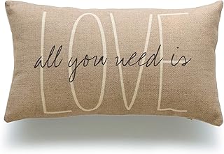 هوفديكو غطاء وسادة قطني مزخرف ثقيل الوزن من القطن والكتان His and Her Tan Love is All You Need Script 12 انش × 20 انش 30 سم × 50 سم