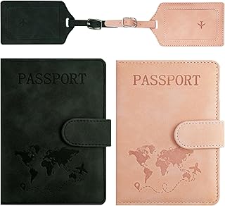 TYXHXTF Pack of 2 Passport Covers, Suitcase Tag, Passport Holder for Men and Women, Passport Protective Cover for Bank Cards, Credit Cards, Passports, Travel Documents, Wallet Organiser (Pink &