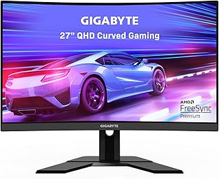 شاشة G27QC من جيجابايت 27 انش، 165HZ و1440P للالعاب، عرض 2560×1440 في ايه 1500R، وقت استجابة 1 ميلي ثانية ام بي ار تي، 92% النطاق اللوني دي سي اي - 3 فريساينك بريميوم، 1* منفذ 1.4، أسود