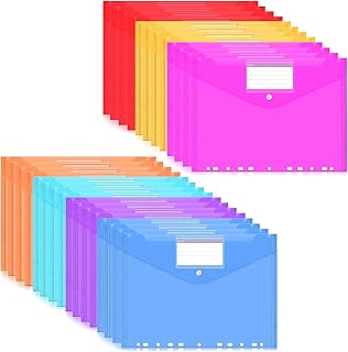 Document Wallet A4 Filing Pack of 16, 8 Colours Document Bag with 11 Hole Edge and Label Pocket, Transparent Document Folder A4 for Filing Documents Organising