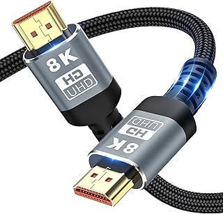 كيبل HDMI بدقة 8K من واي اتش سي هايوينغز رفيع سريع 48Gbps ومضفر 4K على 120Hz و144Hz و8K 60Hz HDCP 2.2/2.3 ديناميكي HDR/ eARC/ DTS:X/ RTX 3090 لتلفزيون دولبي فيجن 2 متر