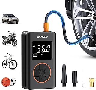 NUSTE Tire Inflator Portable Air Compressor - 150 PSI Cordless Mini Bike Tire Pump, Air Pump for Car Motorcycle Bicycle Tires, Balls, with Pressure Gauge, LED Light