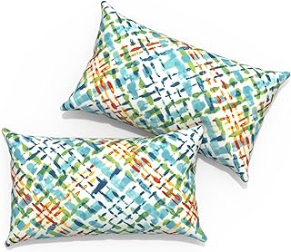 TWLEAR Outdoor Lumbar Pillows 12x20 inch, Rectangle Throw Pillows with Inserts, Decorative Lumbar Cushions for Patio Furniture Garden Couch Home Sofa Office Chair, Pack of 2,Acapa Opal Geometric