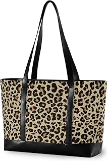 Cheetah Leopard Laptop Tote Bag,Fits 15.6 Inch Laptop,Womens Lightweight Canvas Leather Tote Bag Shoulder Bag