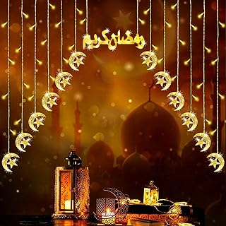 مصابيح رمضان من بوميفار، مصابيح زينة رمضان على شكل قمر ونجوم، 8 اوضاع اضاءة خيالية لتزيين المنزل وغرفة النوم والجدار والشرفة والنوافذ