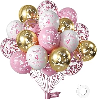 Balloons Birthday 4 Years White Pink Gold, Party Decorations Birthday Decorations 4 Years Birthday for Girls, White Pink Gold Balloons Birthday 4 Years for Party Decorations 4 Birthday