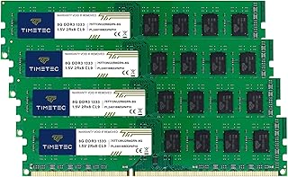 تايم تيك مجموعة 32GB (4x8GB) DDR3 1333MHz PC3-10600 غير مخزن مؤقت 1.5 فولت CL9 2Rx8 ثنائي الرتبة 240 دبوس UDIMM للكمبيوتر المكتبي (32GB KIT(4x8GB))