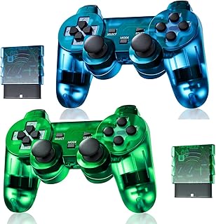 Burcica Wireless Controller for PS2 Play Station 2 Dual Vibration 2 - ClearBlue and ClearGreen، من بورسيكا، بلاي ستيشن 2، بلوتوث، أخضر